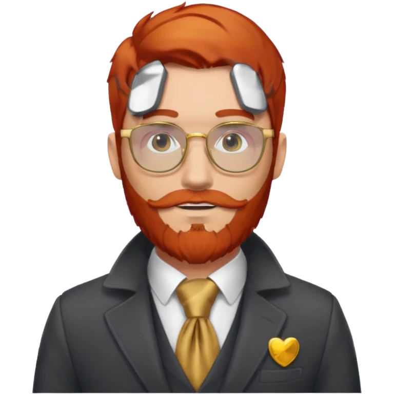 gray scarf, male,  beard, red hair, with suit, gold glasses emoji