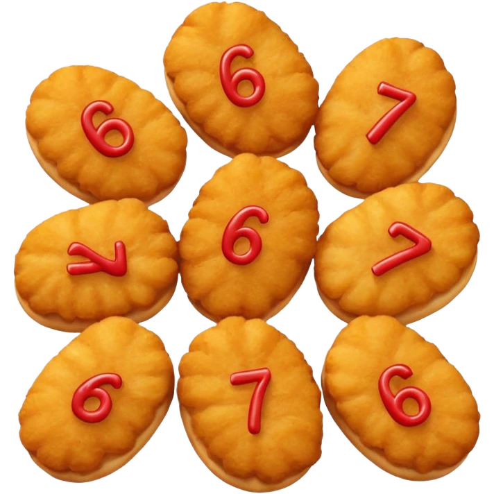 A bunch of chicken nuggets doing six seven emoji