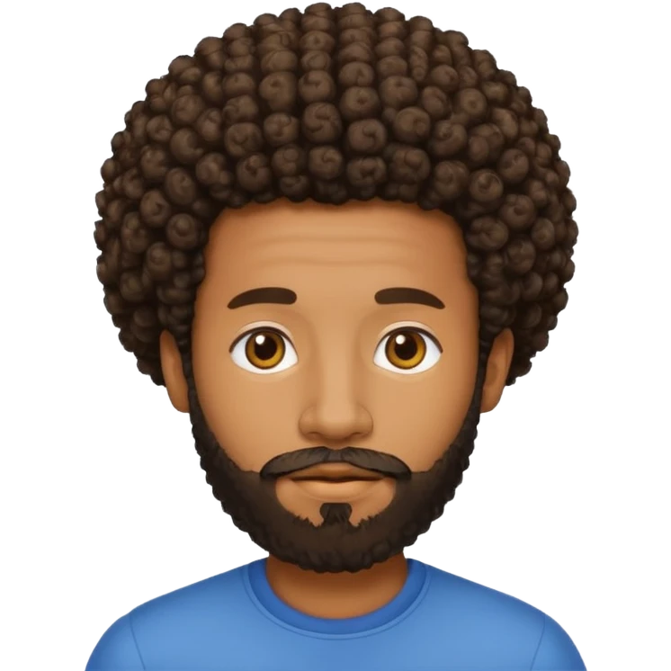 Medium brown skin man with beard and a curly small Afro fade emoji