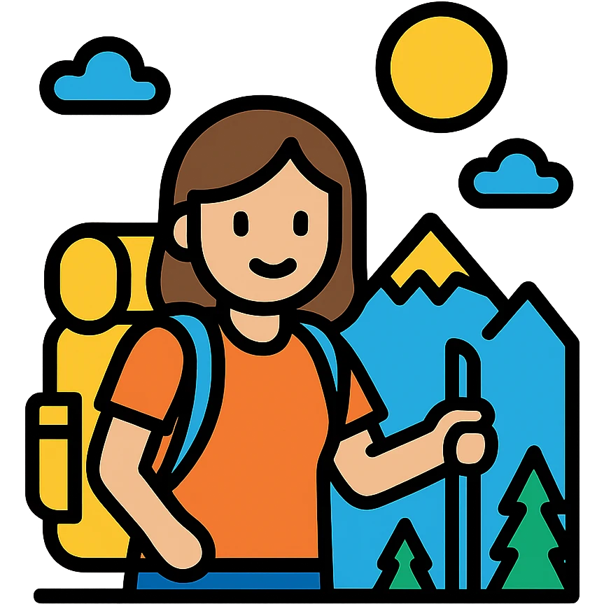 A white girl with brown hair, backpacking in the mountains emoji