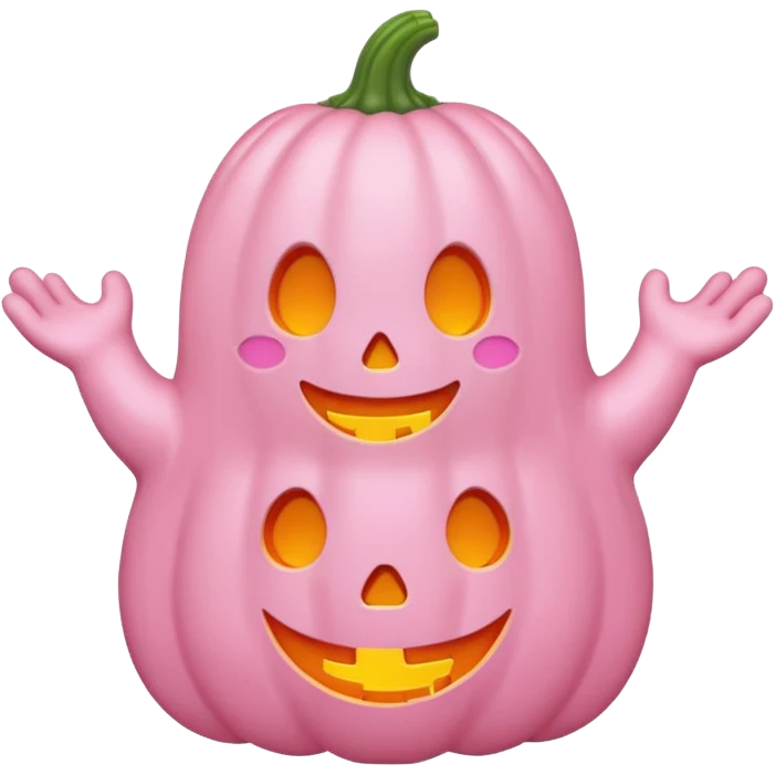pastel pink ghost with orange pumpkin kawaii style emoji