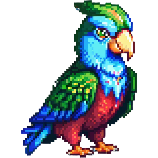 very simple low-detail pixel art party parrot with chunky pixels in an exaggerated pose emoji