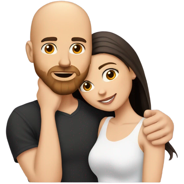 White ginger Bearded guy with bald head and tattoos on left hand hugging a brunette hair Croatian girl with nose ring stud emoji