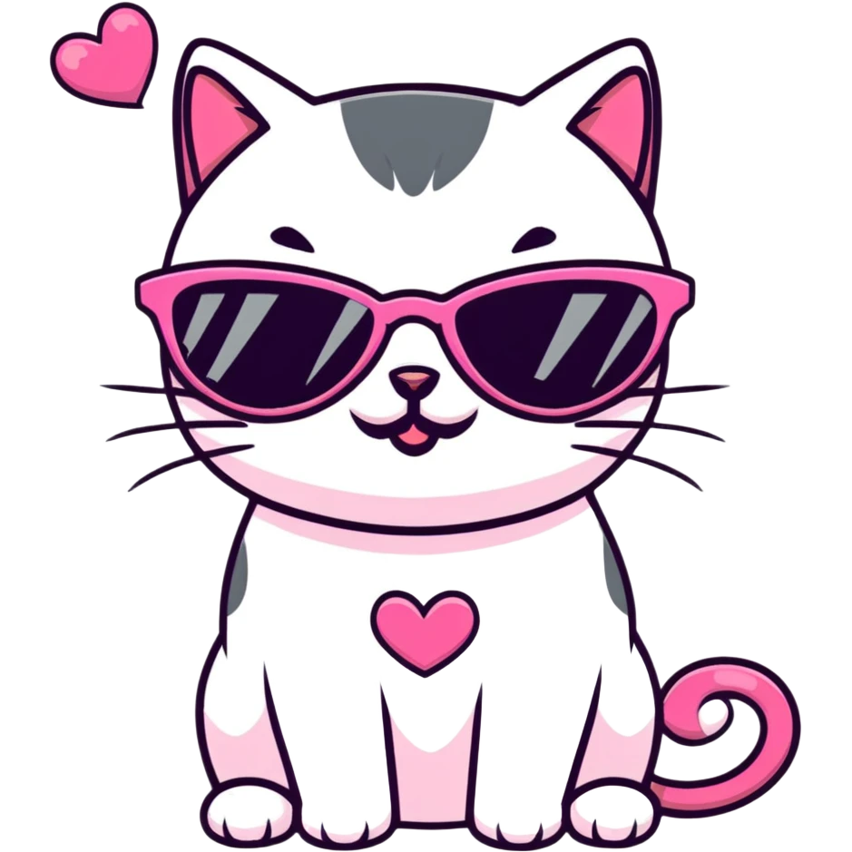cat with pink heart sunglasses, pink moustache, and pink bow emoji