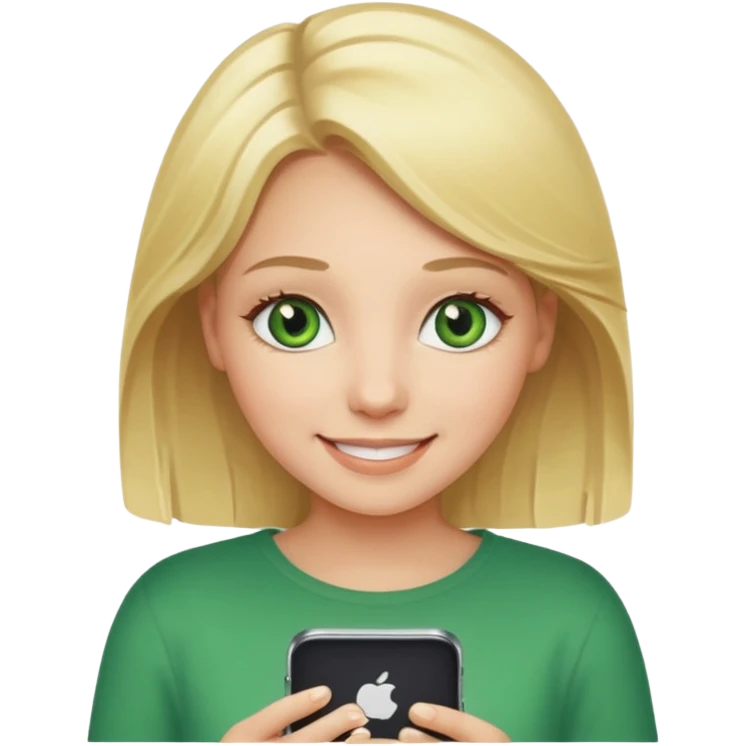 Blonde green eyed girl with iPhone emoji