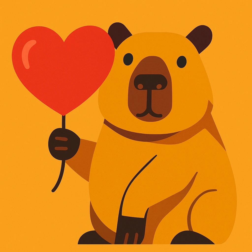 capybara holding a red heart emoji