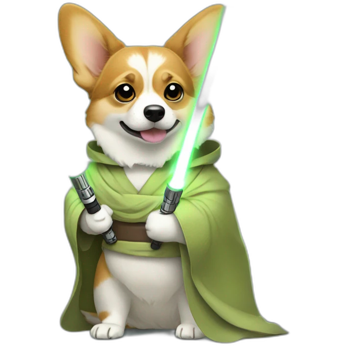 Corgi dress as yoda with light saber emoji