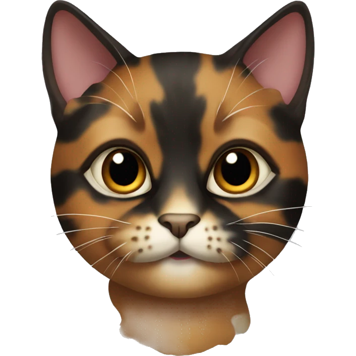 tortoiseshell cat with mostly black face, some red and white belly and chin emoji