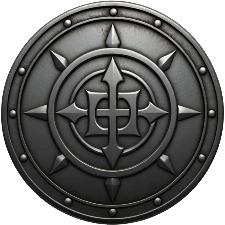 Minimal emoji, gothic metal coin made of black steel, engraved word FORTUNA at the center, ancient industrial aesthetic, worn metal texture, no glow, no neon, flat emoji design, centered, transparent background emoji