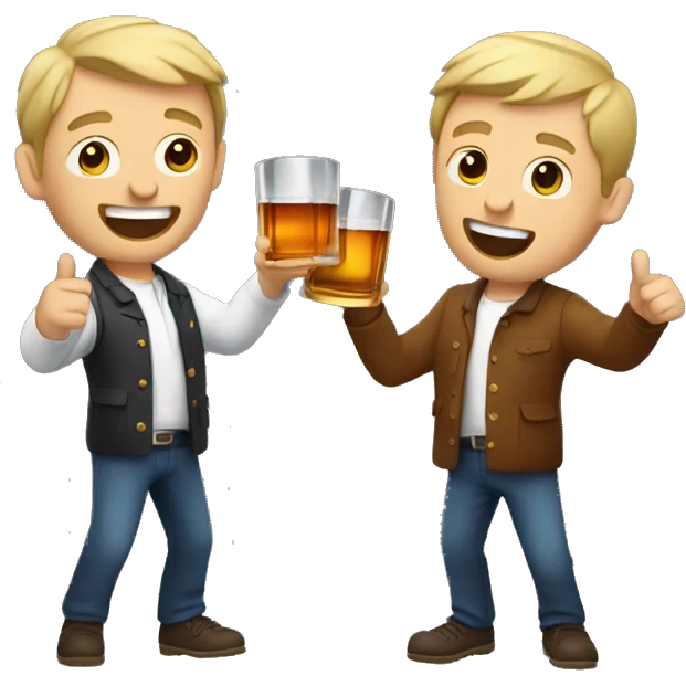 Two guys cheering with whisky emoji