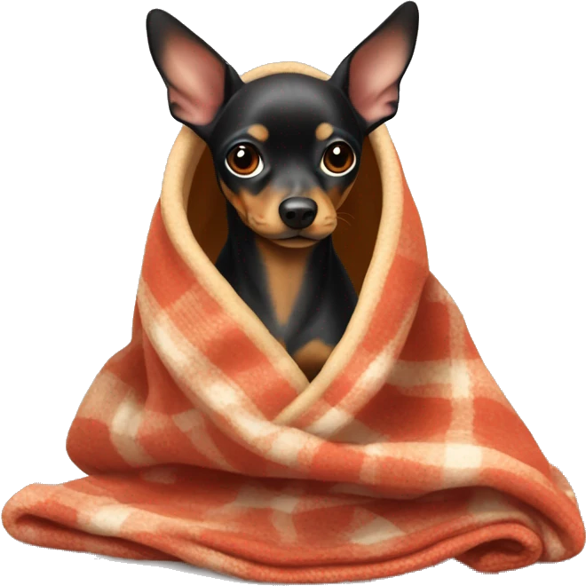 Miniature pincher in a blanket emoji
