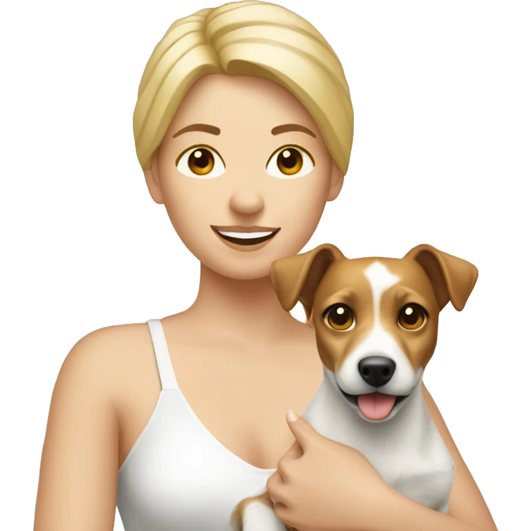 Blonde woman holding a Jack Russell  emoji
