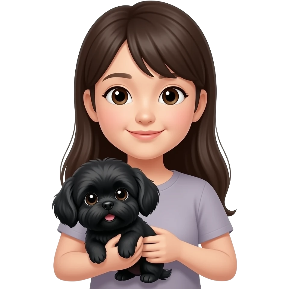 long hair japanese young lady holding black shih tzu emoji