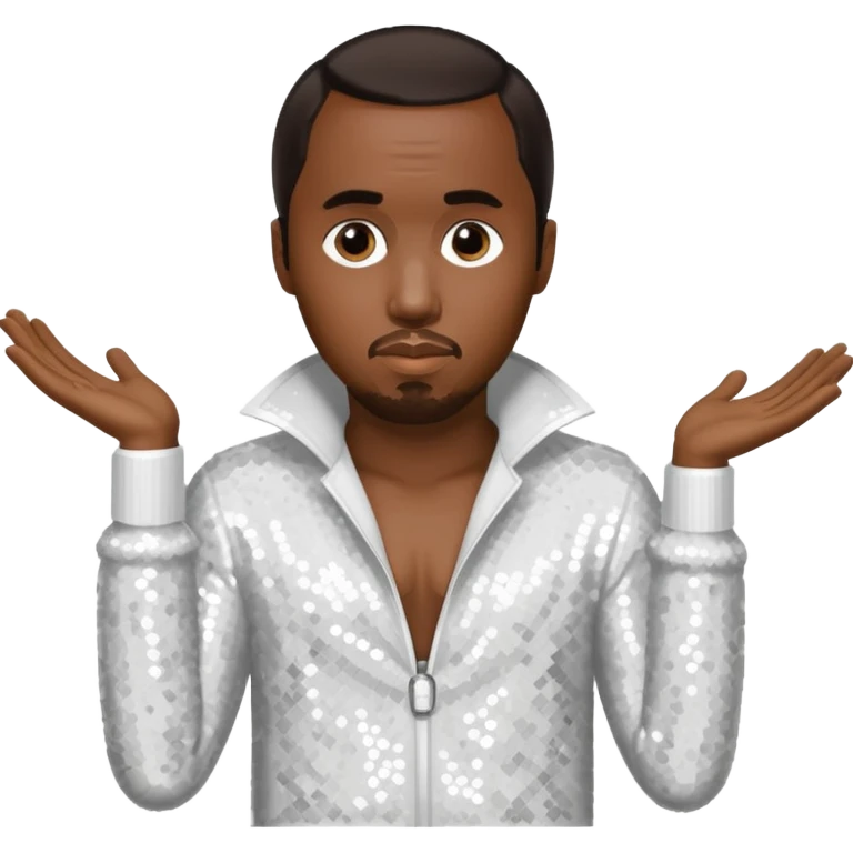 P Diddy with dark brown hair, white sequin outfit emoji