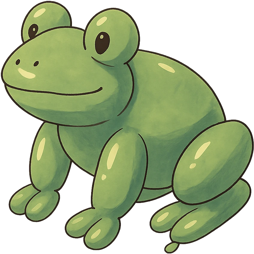 ghibli style frog shaped like a balloon animal emoji