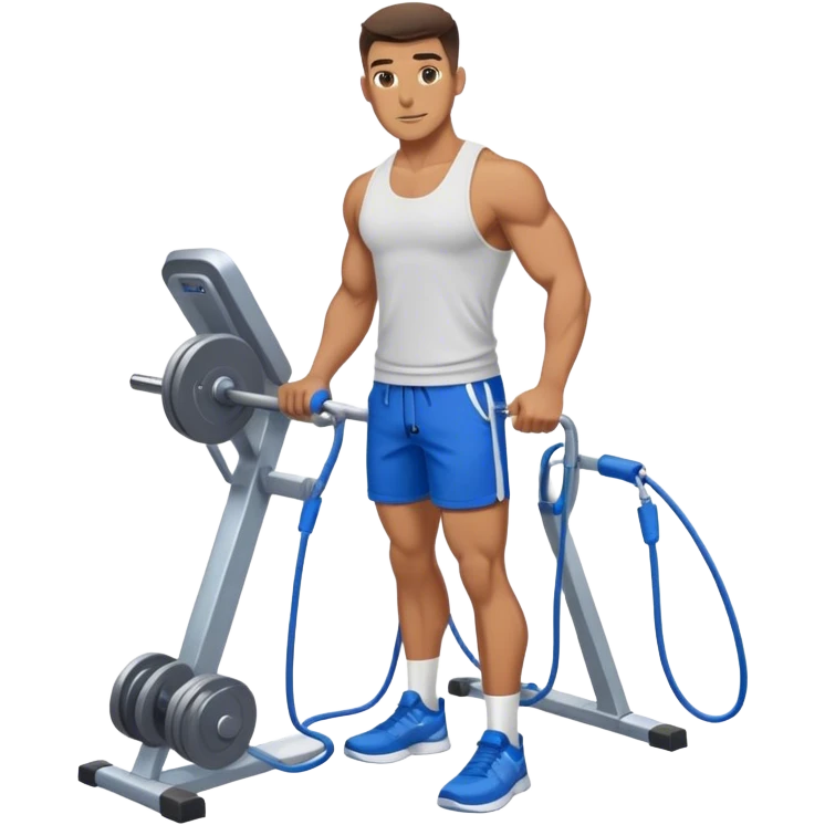 fit man with blue shorts using cable-machine emoji