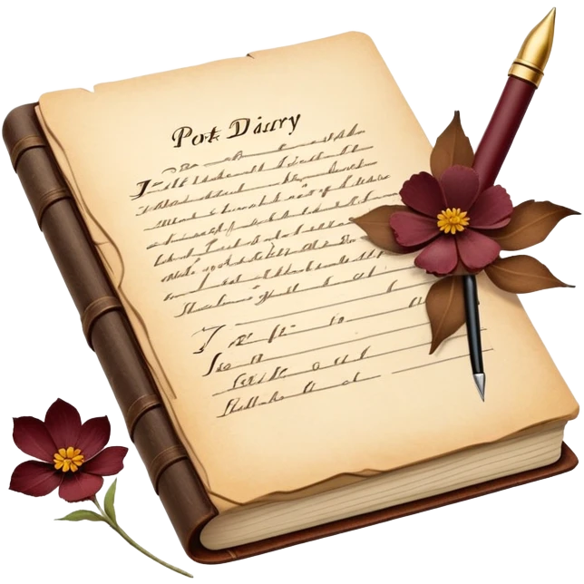 poet's diary with a pen and an old flower emoji