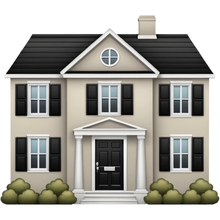 greige colonial house with black shutters and black front door emoji