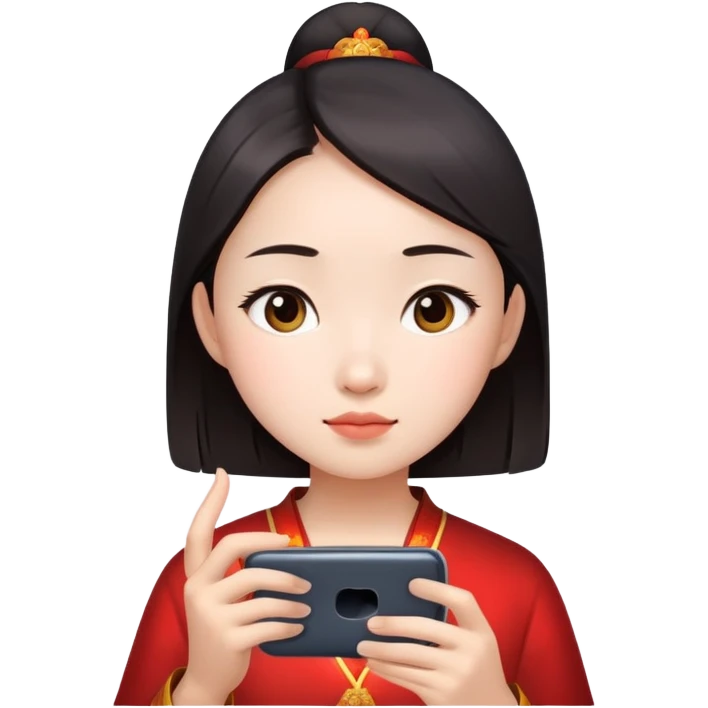  A chinese girl looking at a phone emoji