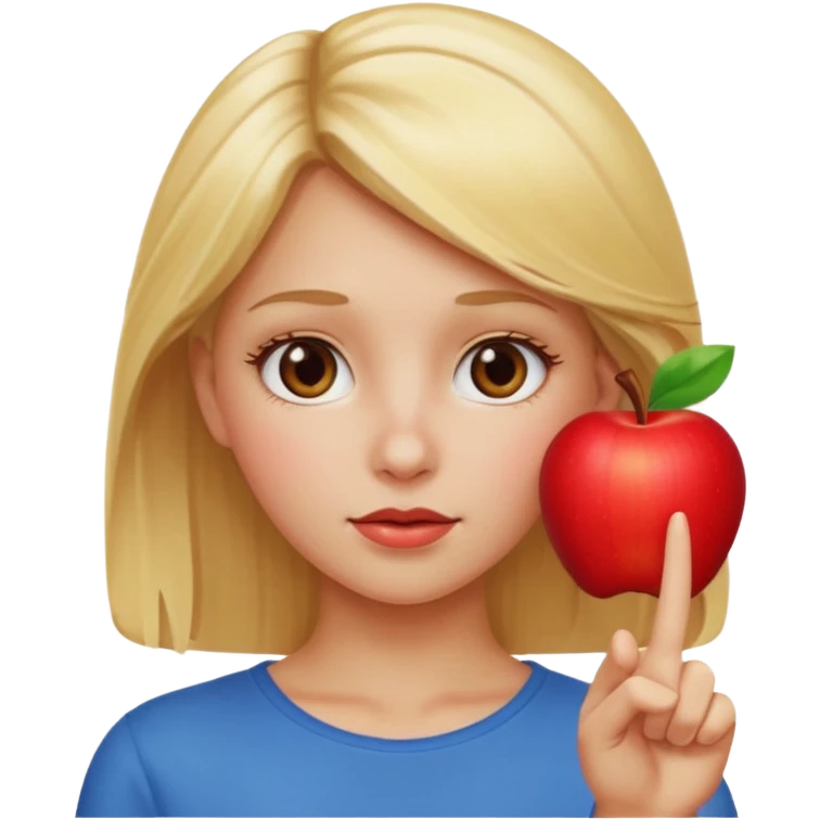 Blonde apple emoji girl pointing to head emoji