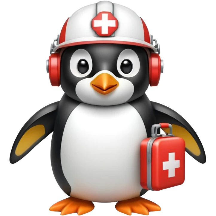 penguin medic with first aid kit and helmet emoji