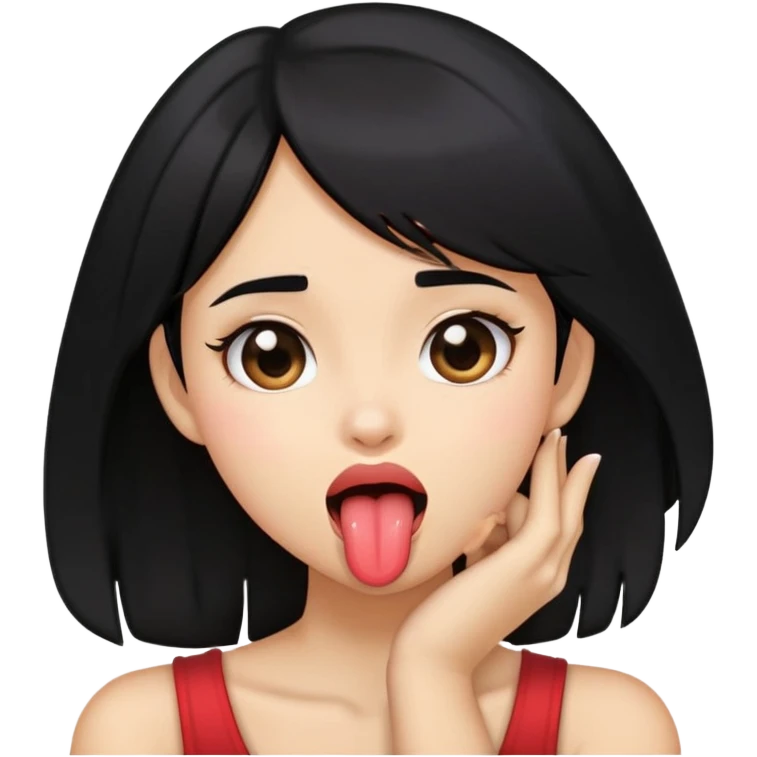 black haired girl holding her neck tongue sticking out emoji