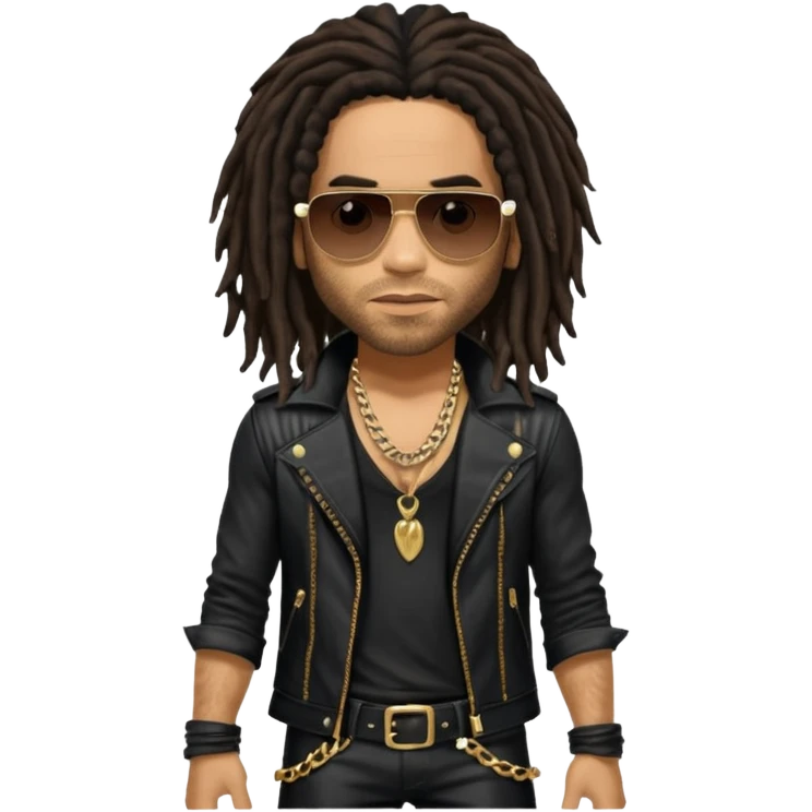 Lenny Kravitz with long dark brown dreadlocks, black metallic outfit emoji
