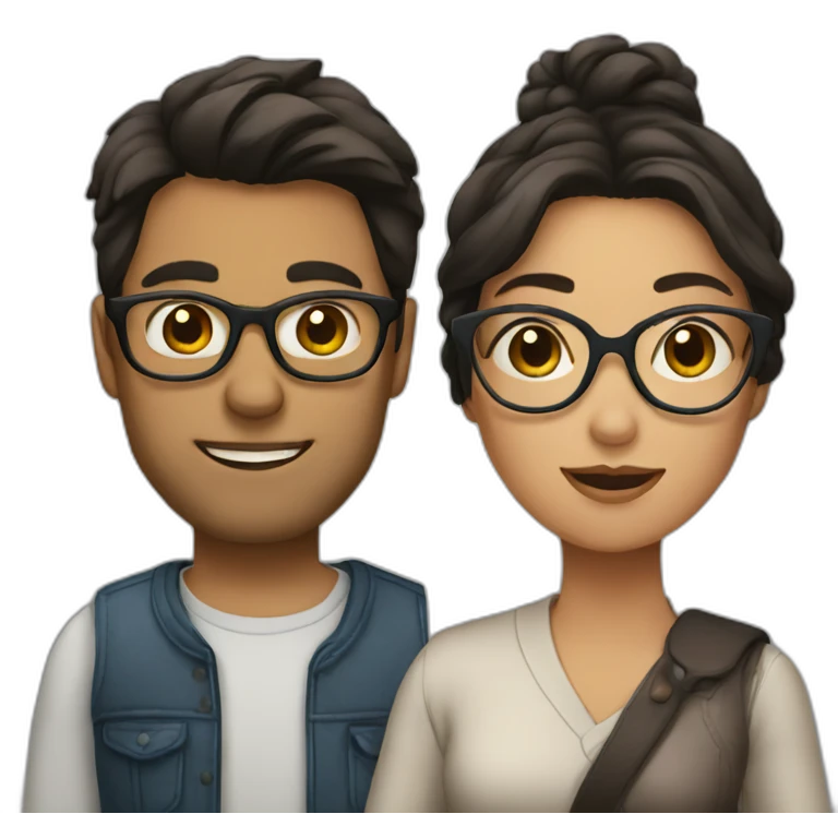 couple with dark hair woman with glasses emoji