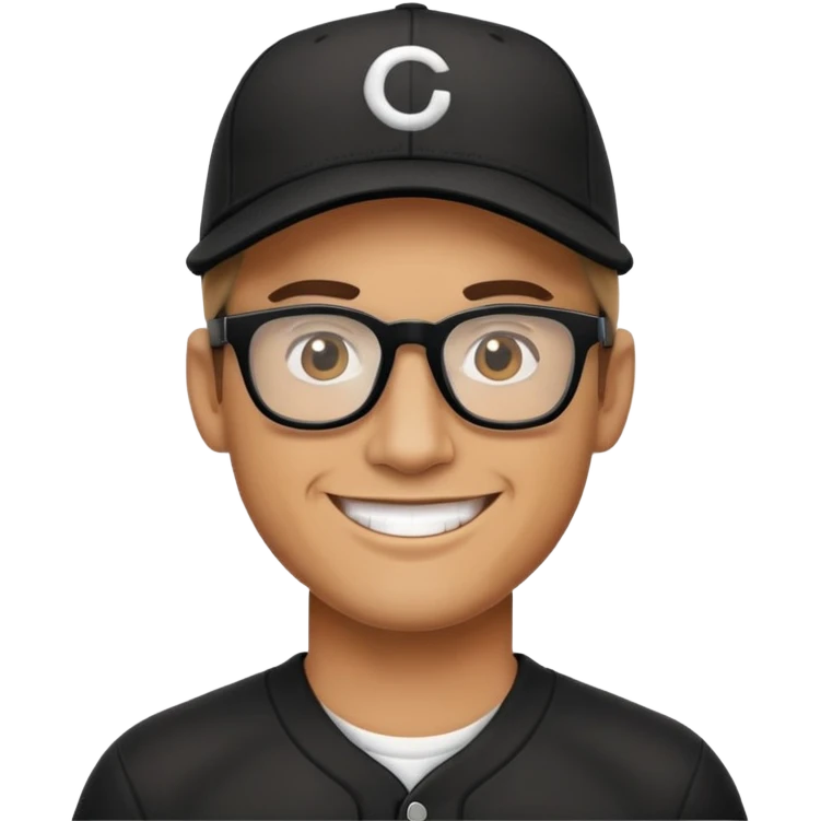 smiling tan man in black glasses and baseball cap emoji