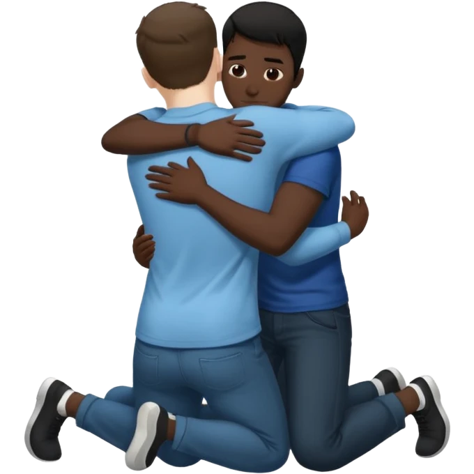 White dark hair male and black male, naked, sexual intercourse ,rear view, making love on the floor  emoji