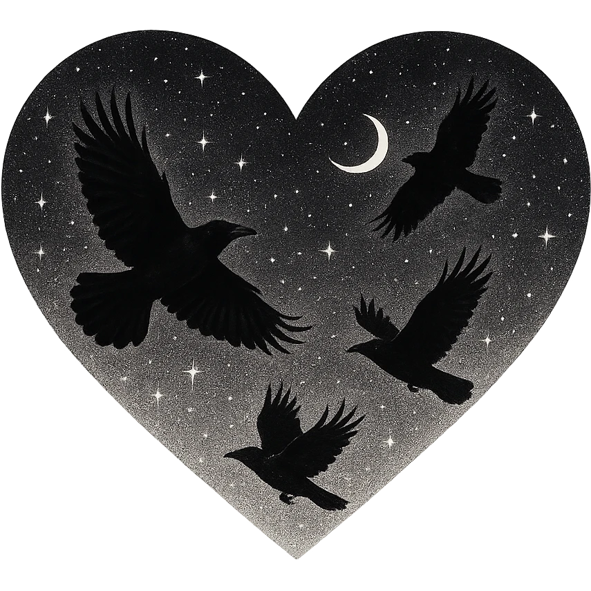  heart with white night sky and dark ravens, remove background emoji