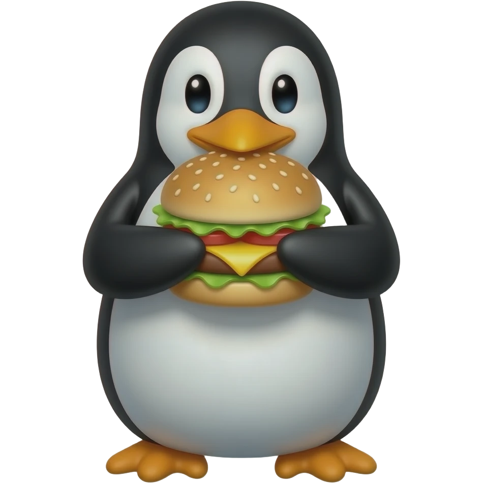 Penguin eating a burger emoji