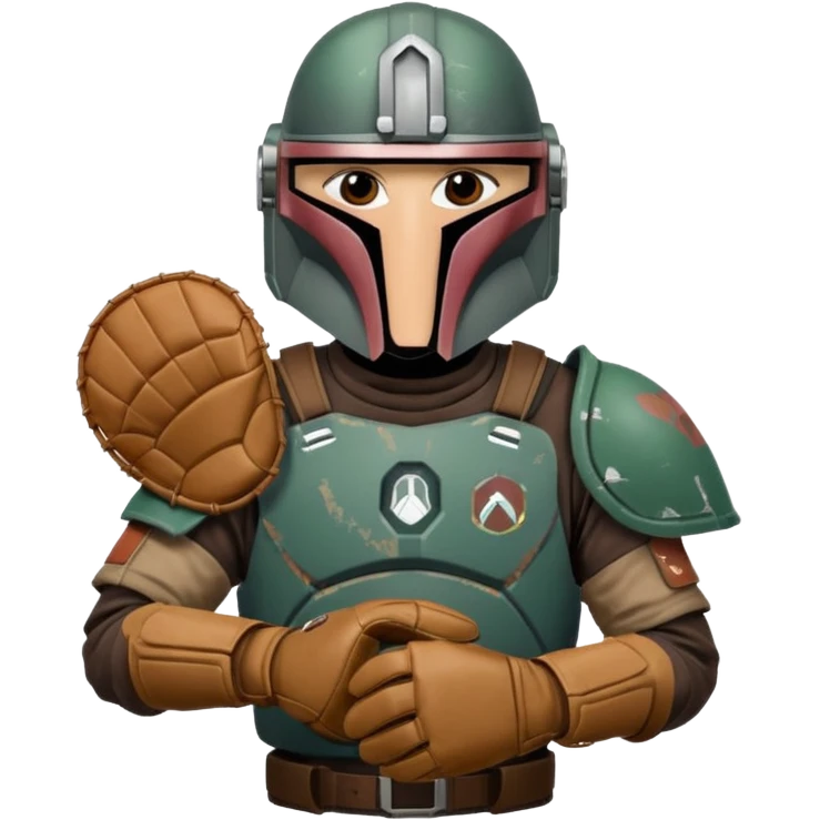 Mandalorian with a Catcher's mitt.  Make the catcher's glove oversized.  Put a dark visor in the helmet.   emoji