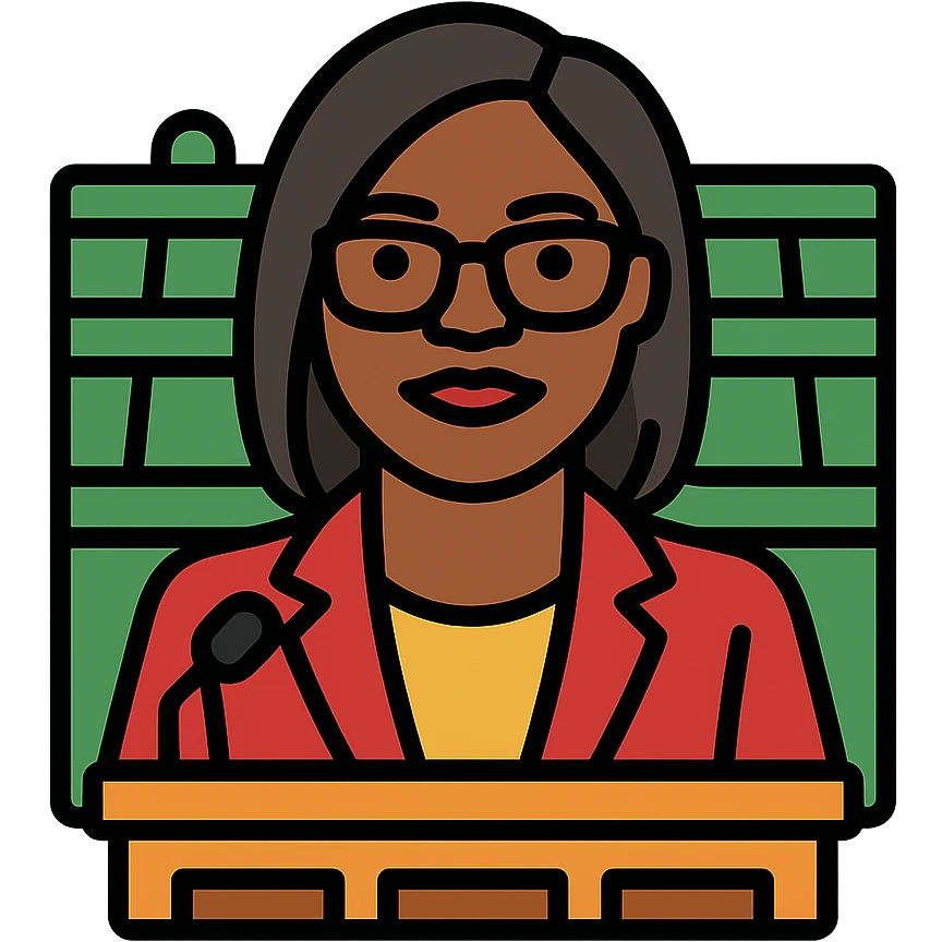 Kemi Badenoch, confident, in parliament, color outline icon style emoji