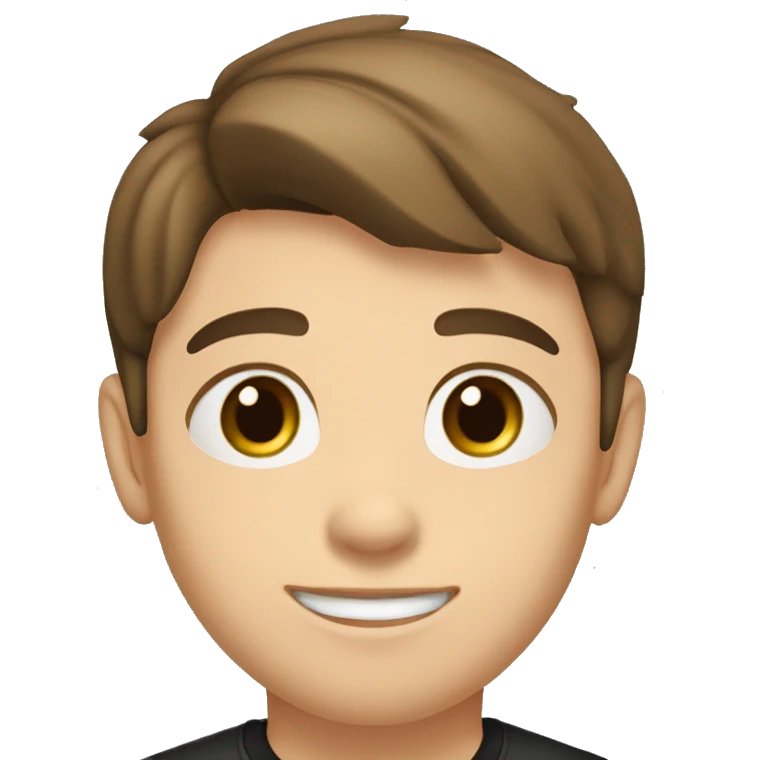light brunette boy, brown hair and eyes, short hair to the side, black shirt with LDC EXPRESS written on it emoji