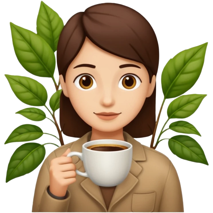 The plant nearby with the cup of coffee  emoji