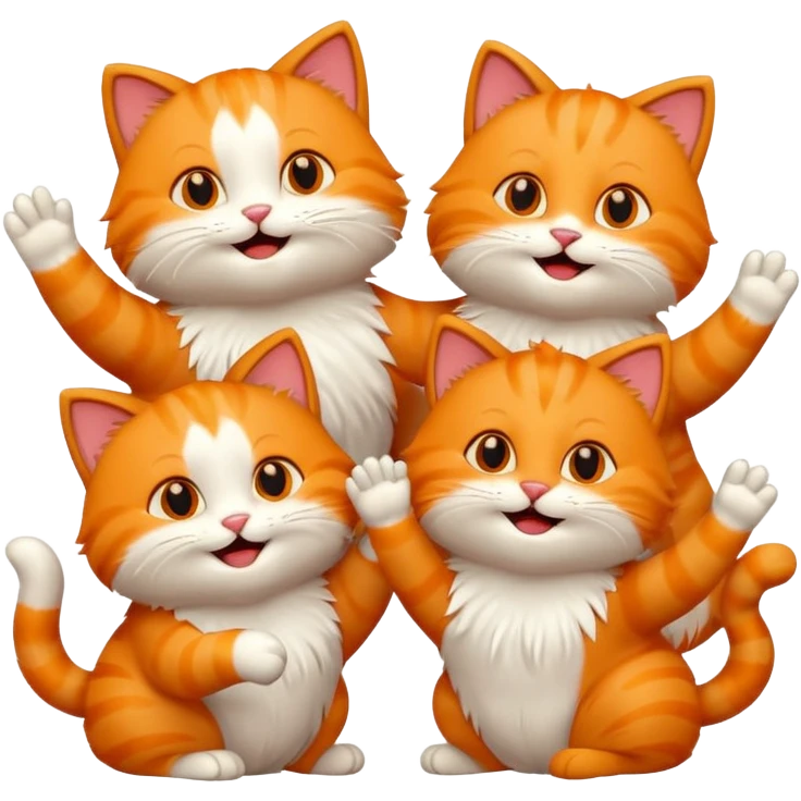 four happy cats high fiving and cheering emoji