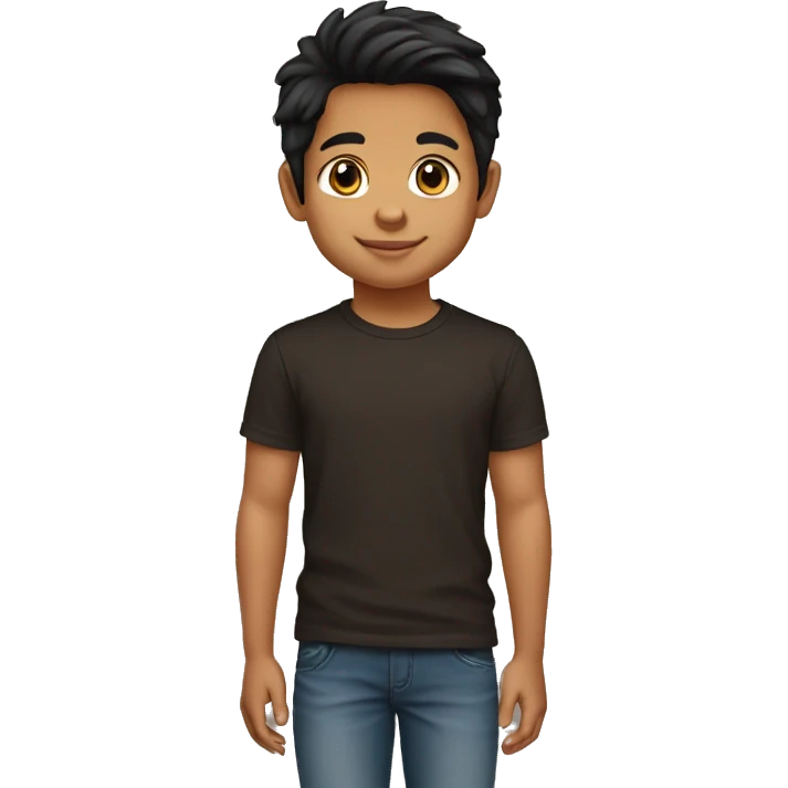5 year old tongan Boy tan skin black/brown hair brown eyes black t-shirt emoji