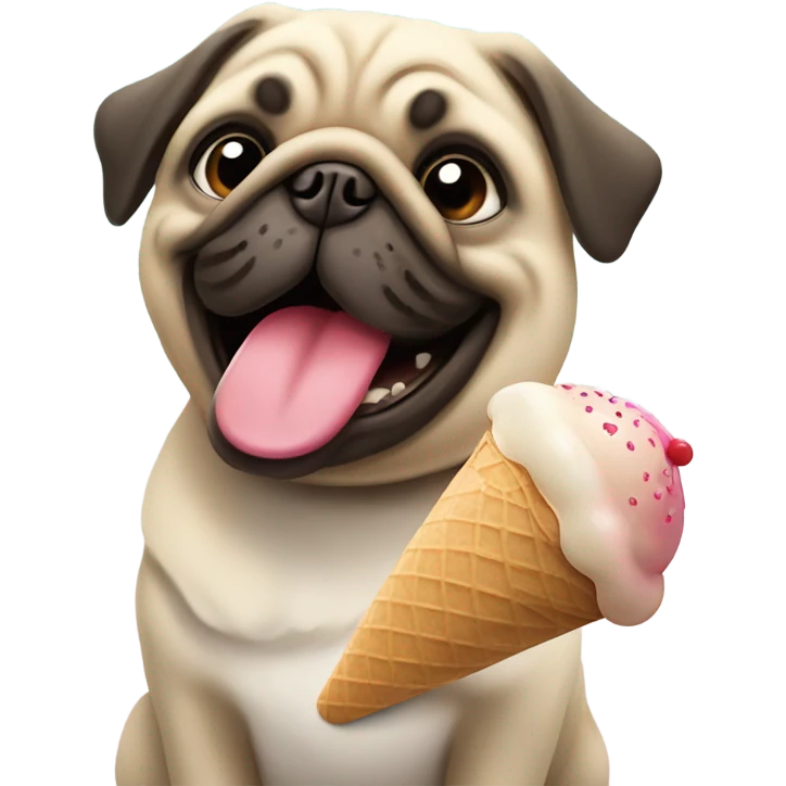 Pug eating ice cream emoji