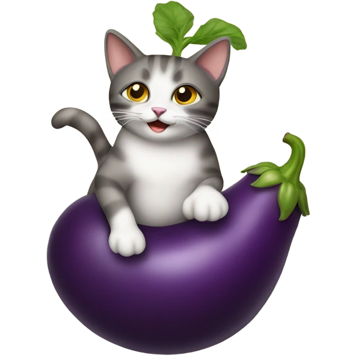 Cat riding eggplant emoji