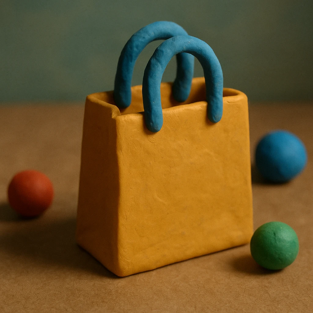 shopping bag, claymation style emoji