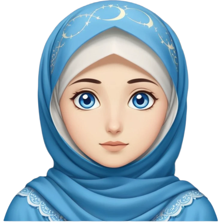 Turkish beautiful finish Konya girl blue eyes with moon hijab dress and watching the moonlight sky on the ground  emoji