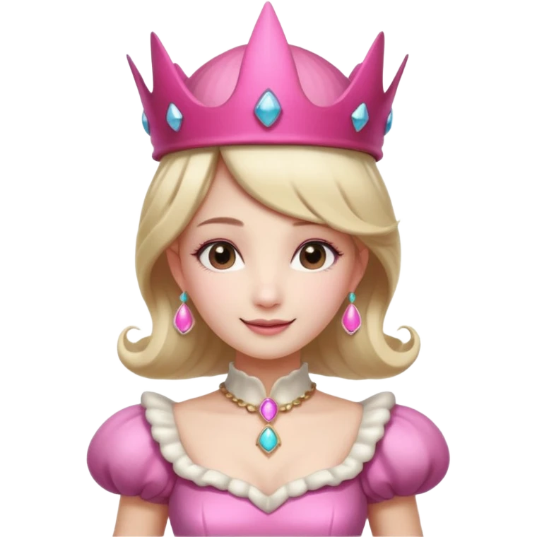 mushroom princess portrait, head and shoulders only, pink mushroom crown, elegant fantasy dress collar, warm smile, 3D cartoon, mobile game icon style, clean background, no text, no watermark
 
 emoji
