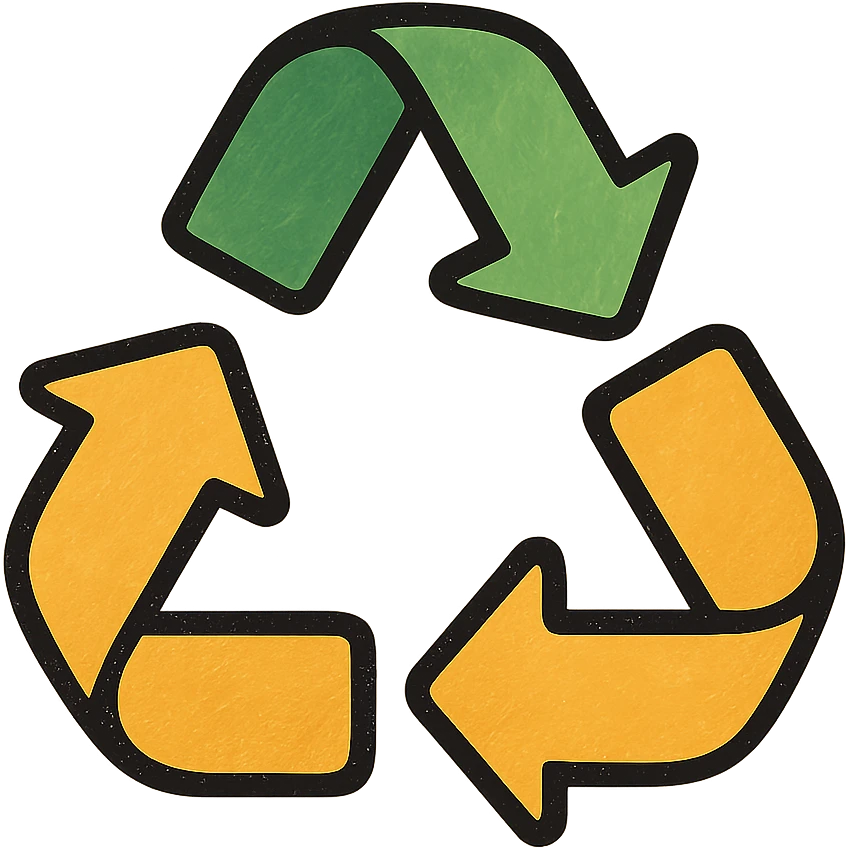 recycling arrows, minimalistic, green gold and white color scheme, clean lines emoji