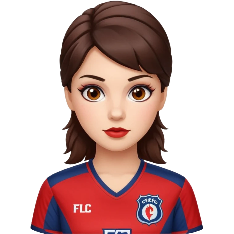 Brunette woman wearing chicago fire fc jersey with cute makeup on emoji
