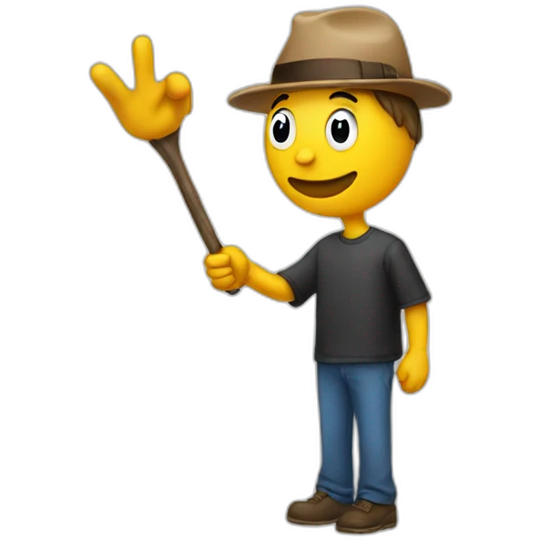 Stick figure pointing to his hat emoji
