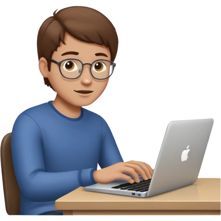 memoji of a man with a laptop in front, apple-style,modern,brown hair light skin ton and natural emotion, working looking on his laptop emoji