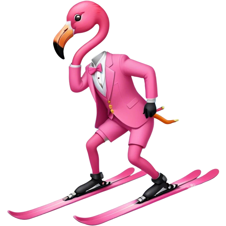 flamingo skiing with pink suit emoji