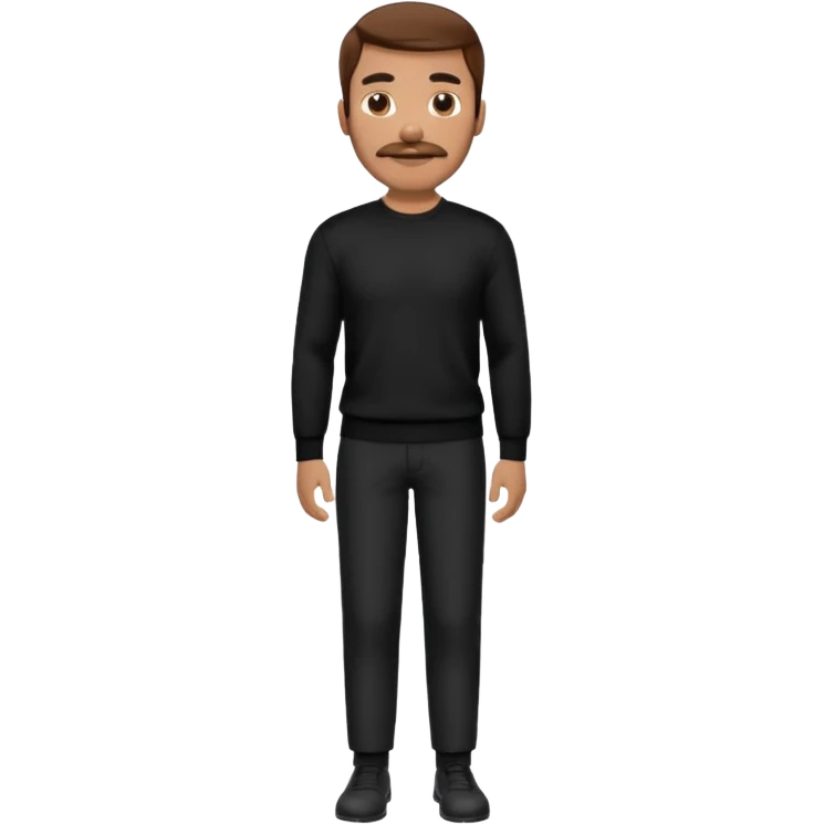 man with mustache, brown hair, 33years old, shirt, high temple Black pullover with a white shirt underneath and black fabric trousers 👕🖤👖 emoji