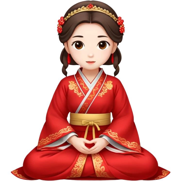 Beautiful girl wearing red Hanfu wedding dress sitting emoji